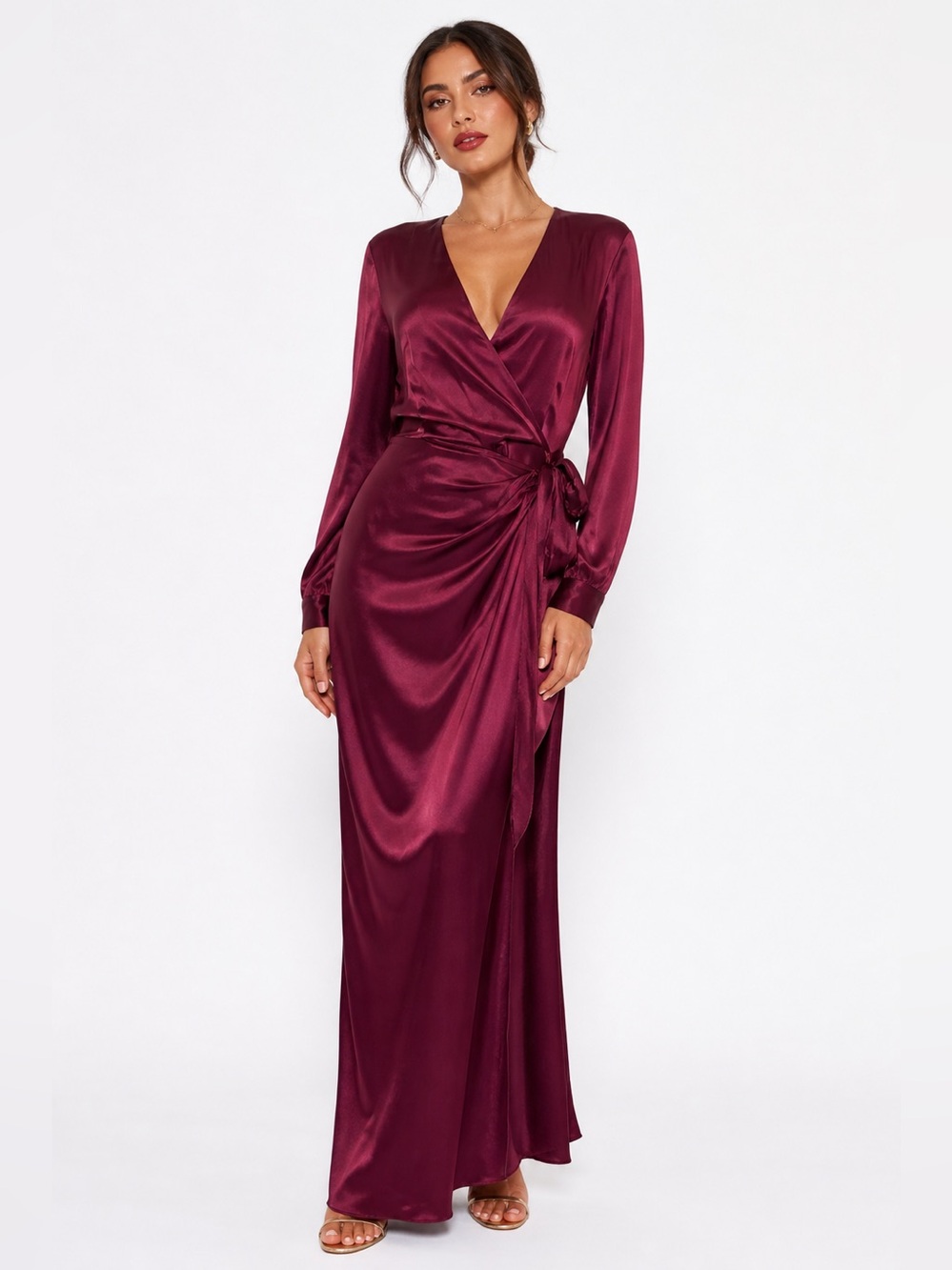 Mango Wrap Dress Maxi Formal‎ Long Red Carpet Wine Merlot Purple Viscose Size XS